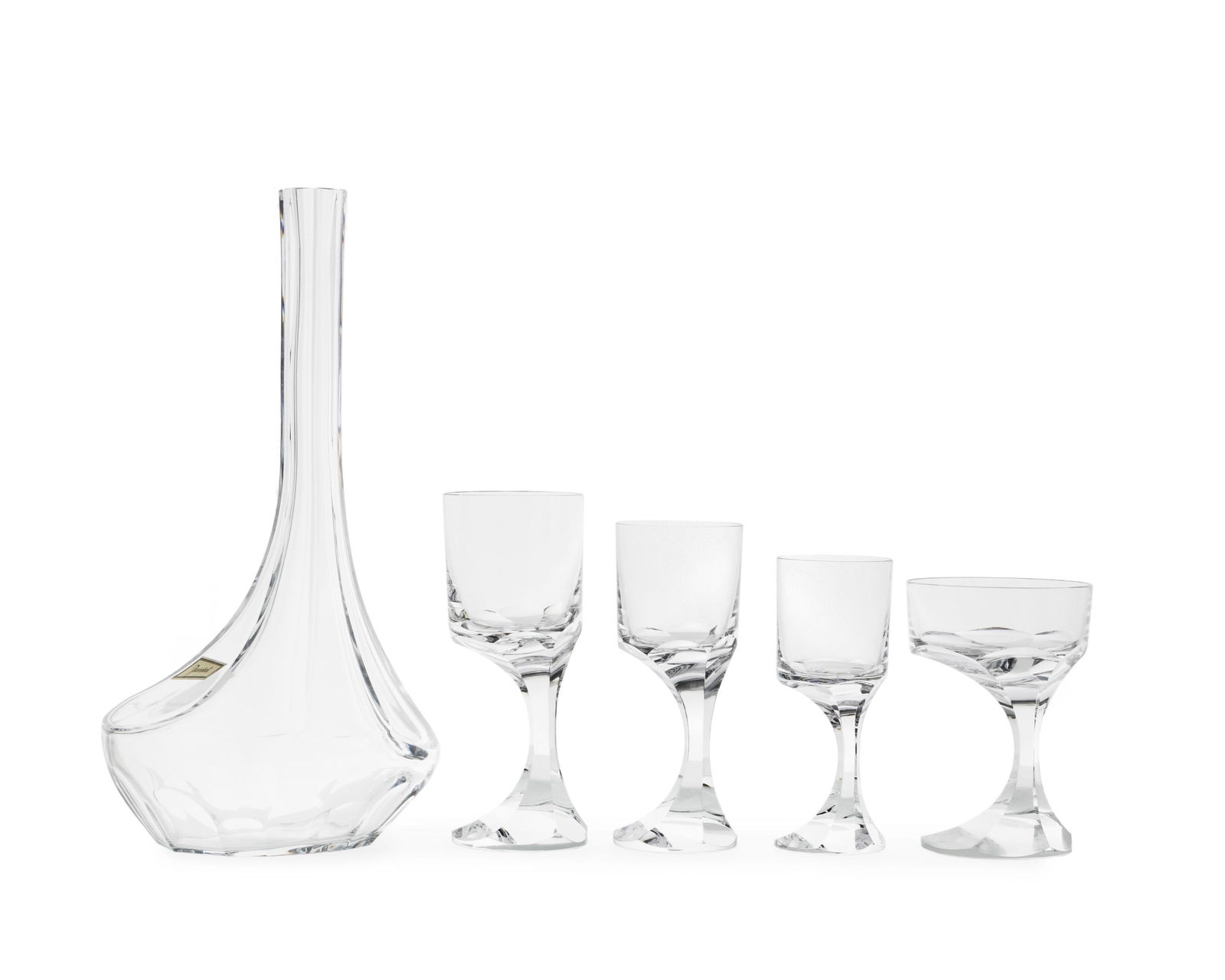 A set of Baccarat "Narcisse" stemware: Fourth quarter 20th century Each with acid-etched signature: Baccarat / France Designed 1971 by Boris Tabacoff (1927-1985 French) for Baccarat, comprising 8 champagne/tall sherbert glasses (5.5"
