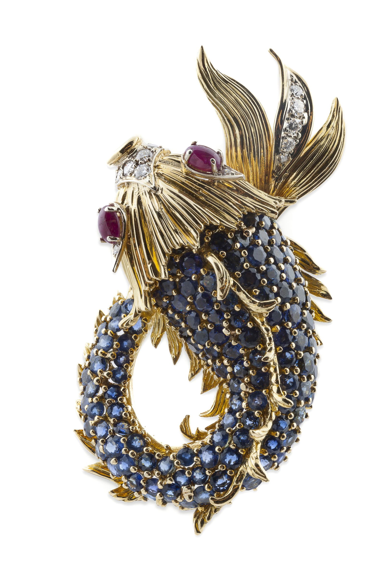 A sapphire, ruby and diamond fish brooch (1 of 2)