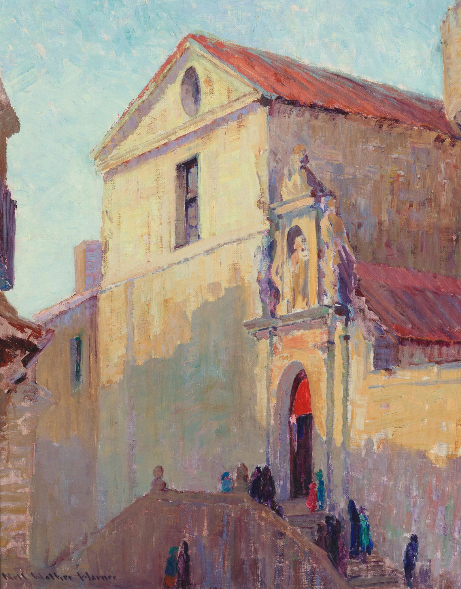 Nell Walker Warner (1891-1970 Carmel, CA): "Cathedral Avila, Spain" Oil on canvas Signed lower left: Nell Walker Warner, titled on the stretcher 20" H x 16" W