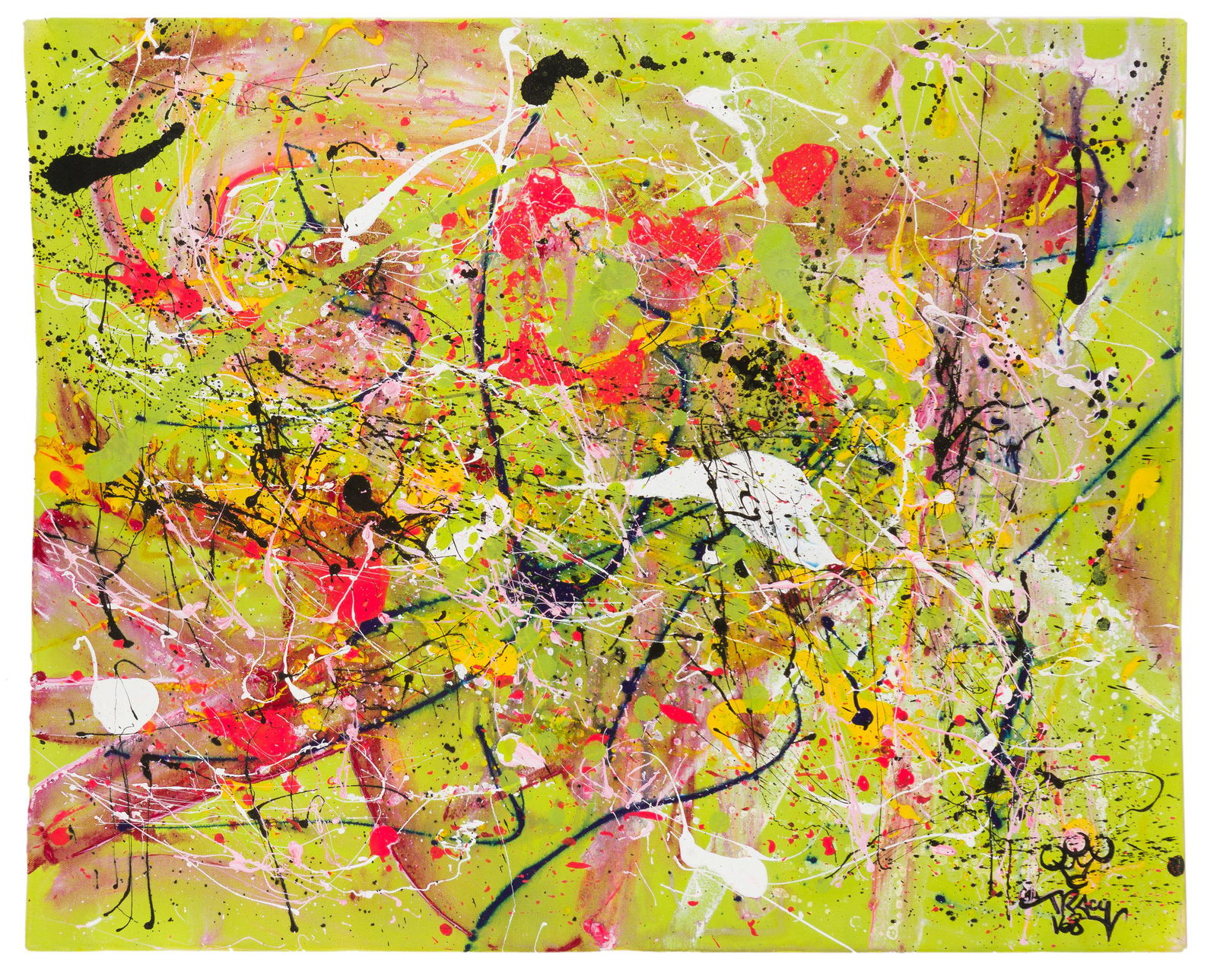 Michael (Tracy 168) Tracy (b. 1958 New York, NY): Untitled abstract Acrylic on canvas Signed lower right: Tracy 168 and with the artist's device 24" H x 29.5" W Provenance: Estate of Jerry Heller, Los Angeles, CA Notes: Sale proceeds to benefi