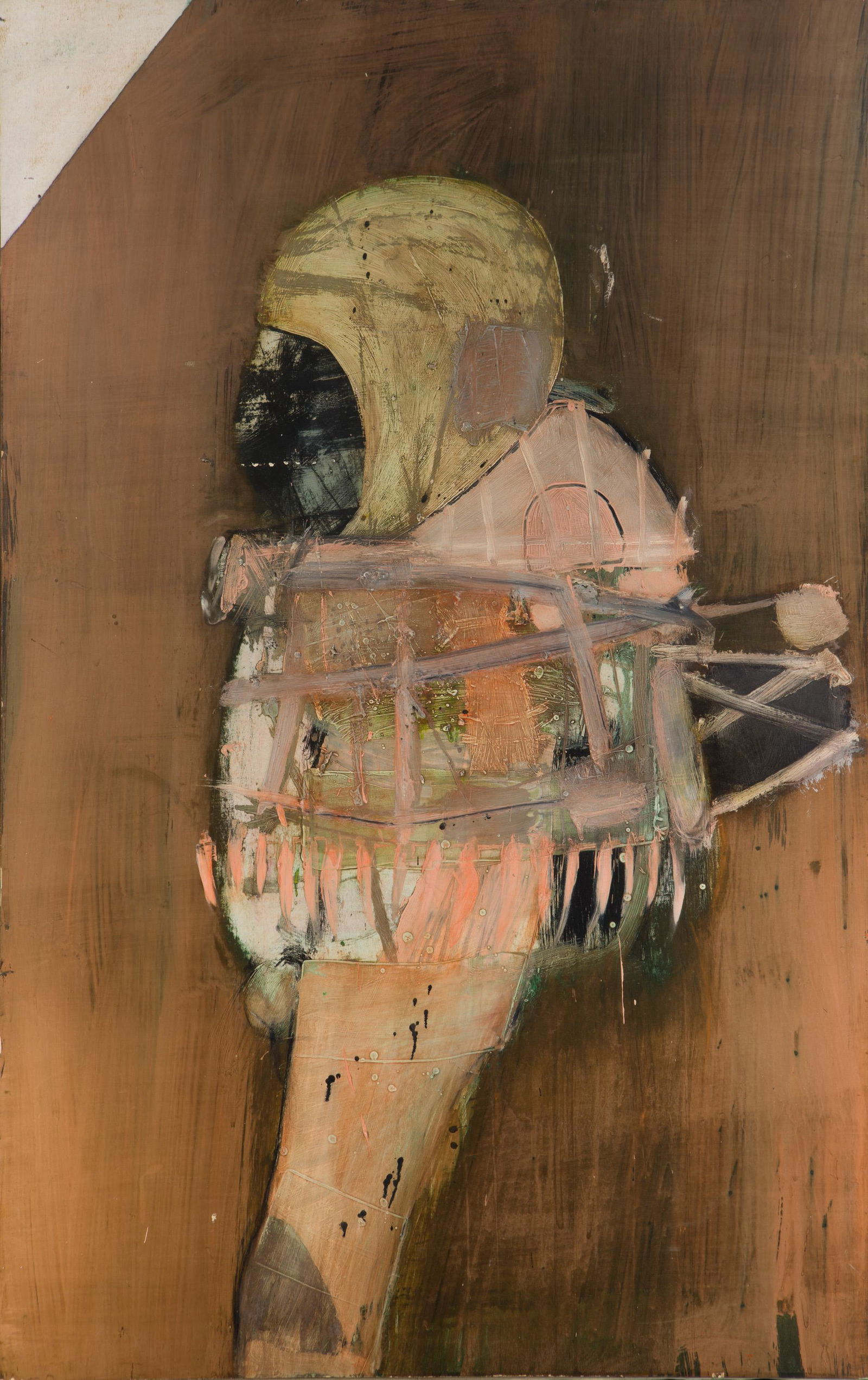 Attributed to Ernest Trova (1927-2009 American): Abstract figure Oil on board laid to board Unsigned 44" H x 28" W Provenance: The Collection of Cindy Tietze-Hodosh and Stuart Hodosh