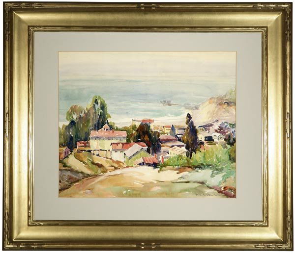 Nell Walker Warner (1891-1970): Old Laguna, signed lower right: Nell Walker Warner, signed again and titled on the original board backing, watercolor on paper under glass, sight size: 18.75'' x 22.75'', est:$3000/5000