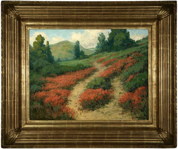 John Marshall Gamble (1863-1957): wildflowers on a hillside, estate signed lower right: John M. Gamble, oil on masonite affixed to stretcher bars, 20'' x 26'', est:$60,000/80,000. Provenance: Private Collection, Los Angeles, CA