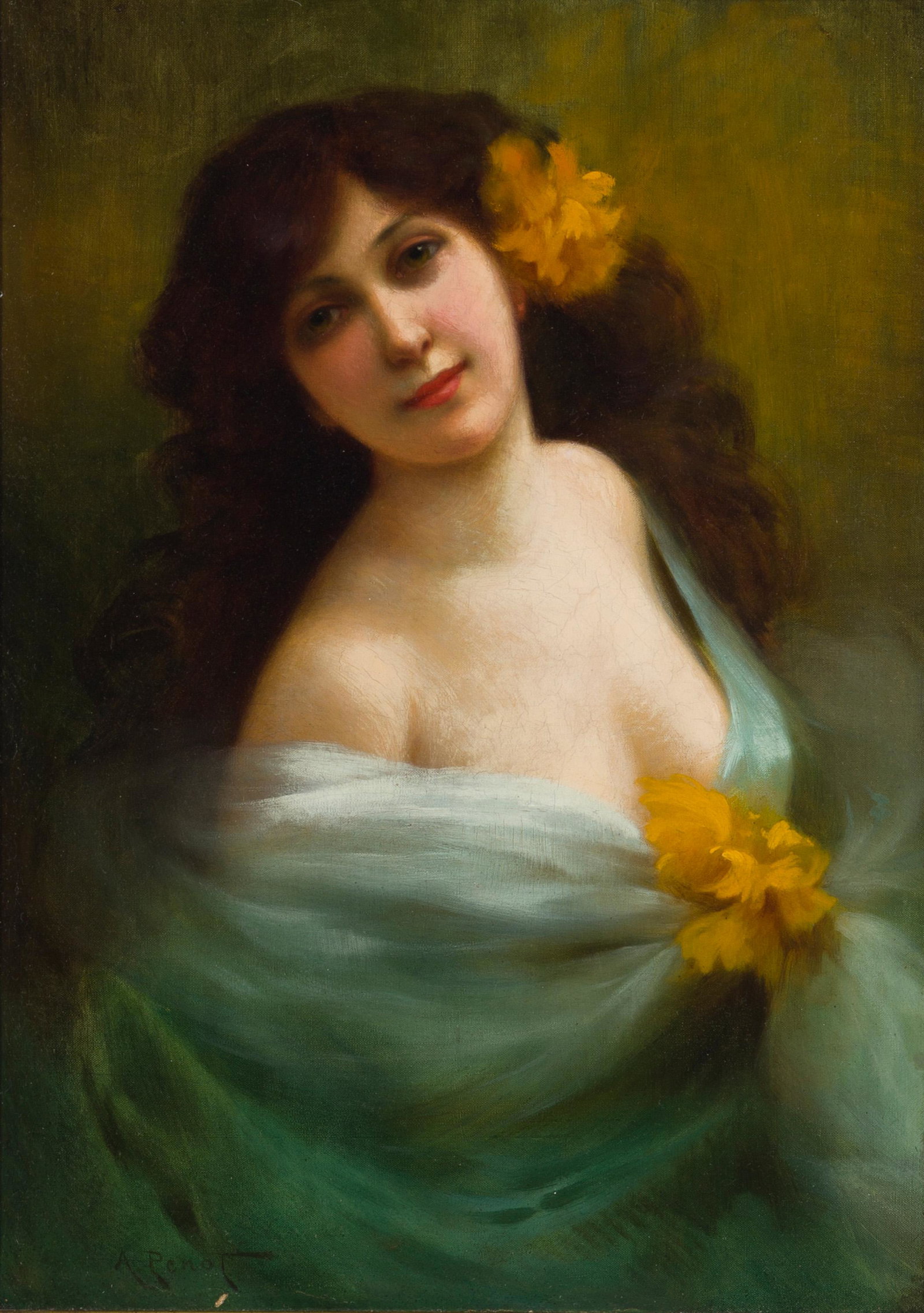 Albert Joseph Penot (1862-1930 French): Portrait of a young lady Oil on canvas Signed lower left: A. Penot 18" H x 13" W