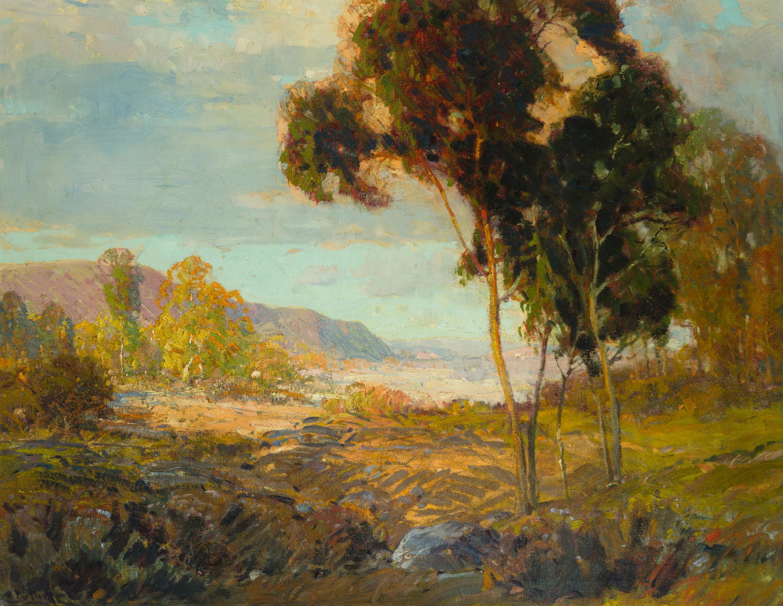 Hanson Duvall Puthuff (1875-1972 Corona Del Mar, CA): California landscape Oil on canvas laid to waxed canvas Signed lower left: H. Puthuff 28" H x 36" W Provenance: David & Sons Fine Arts, Laguna Beach, CA