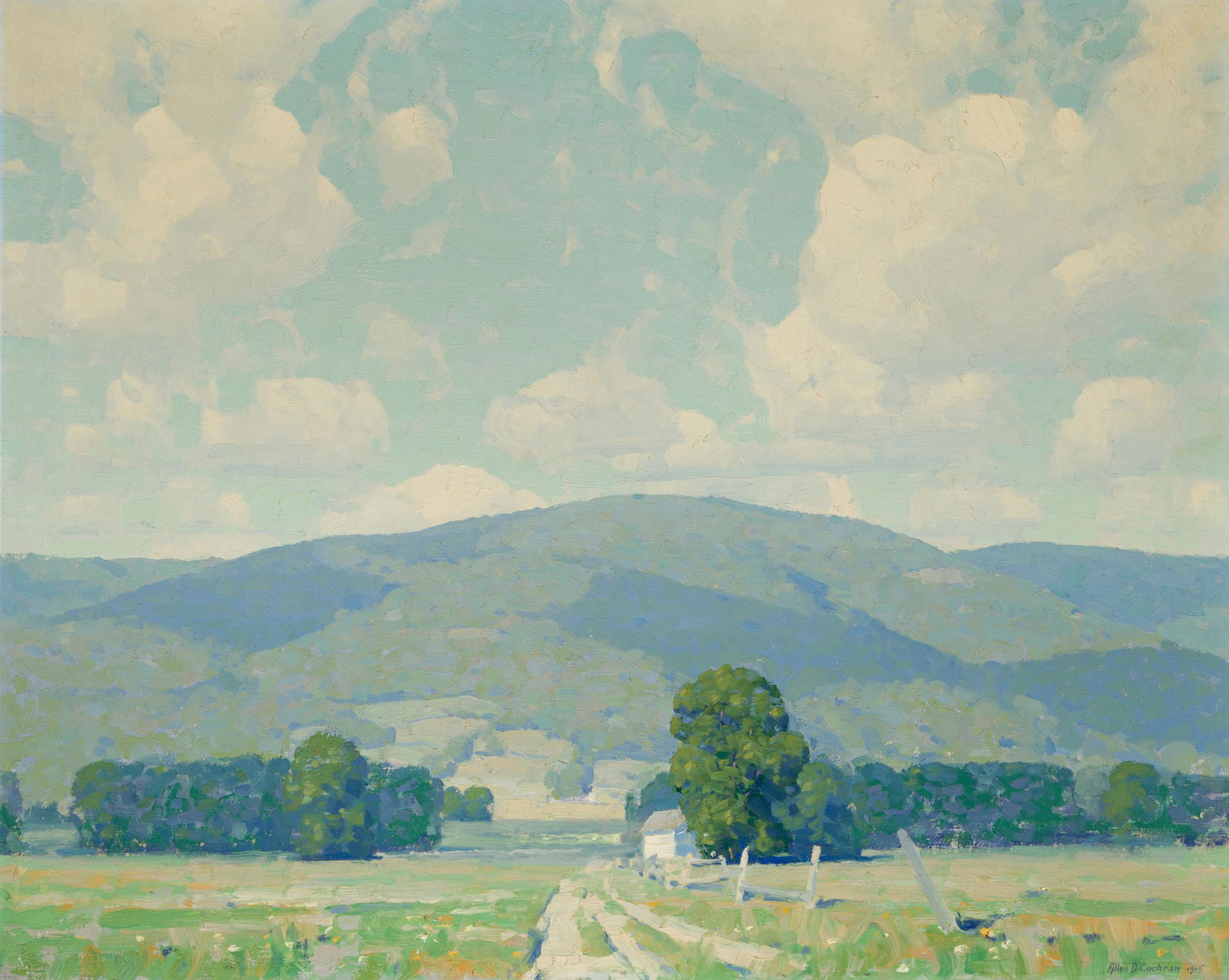 Allen Dean Cochran (1888-1971 American): "Foothills of the Catskills," 1915 Oil on canvas Signed and dated lower right: Allen D. Cochran, titled on the frame plaque 24" H x 30" W