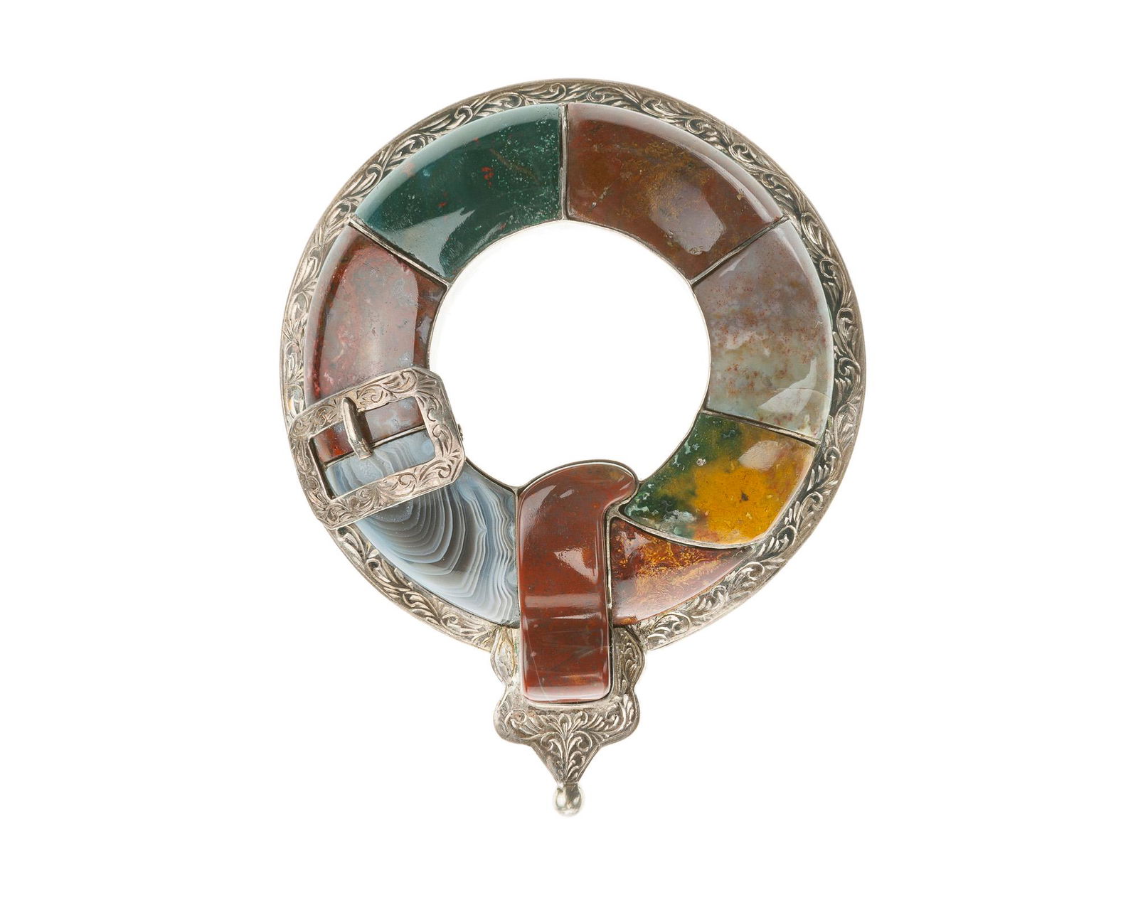 An Antique silver and gem-set "Scottish pebble" brooch (1 of 2)