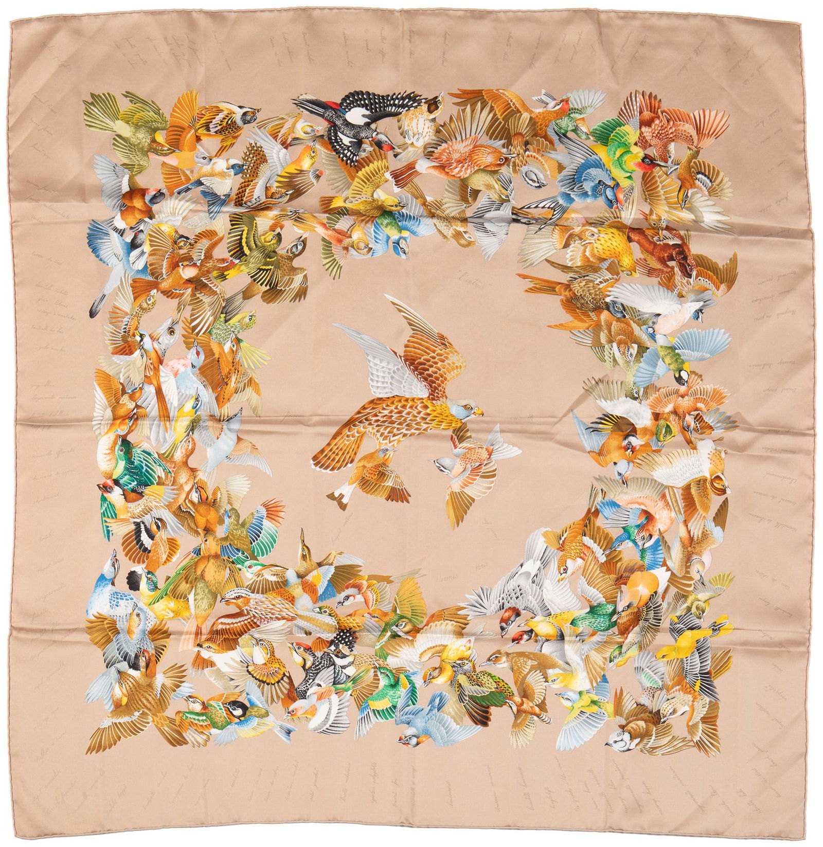 A beige Hermes "L'Intrus" silk scarf (1 of 2)