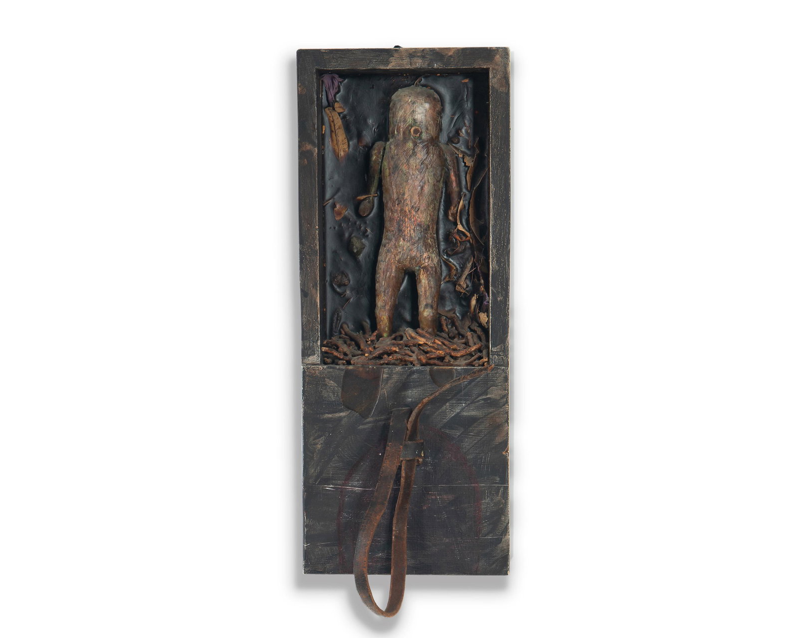 Fritz Scholder (1937-2005, American): "Forgotten Altar #3," 1987 mixed media Signed verso 20" H x 8" W x 3.5" D Provenance: Sena Gallery West, Santa Fe, NM The Collection of Cindy Tietze-Hodosh and Stuart Hodosh