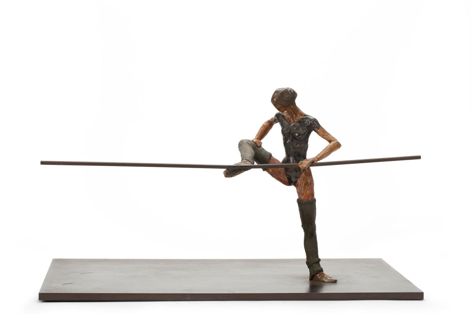 Al Farrow (b. 1943, American): "Cammy Stretching at Barre," 1980 Bronze Signed, titled, numbered, and dated underneath: 1/3 / (c) / Al Farrow 14" H x 24" W x 15" D