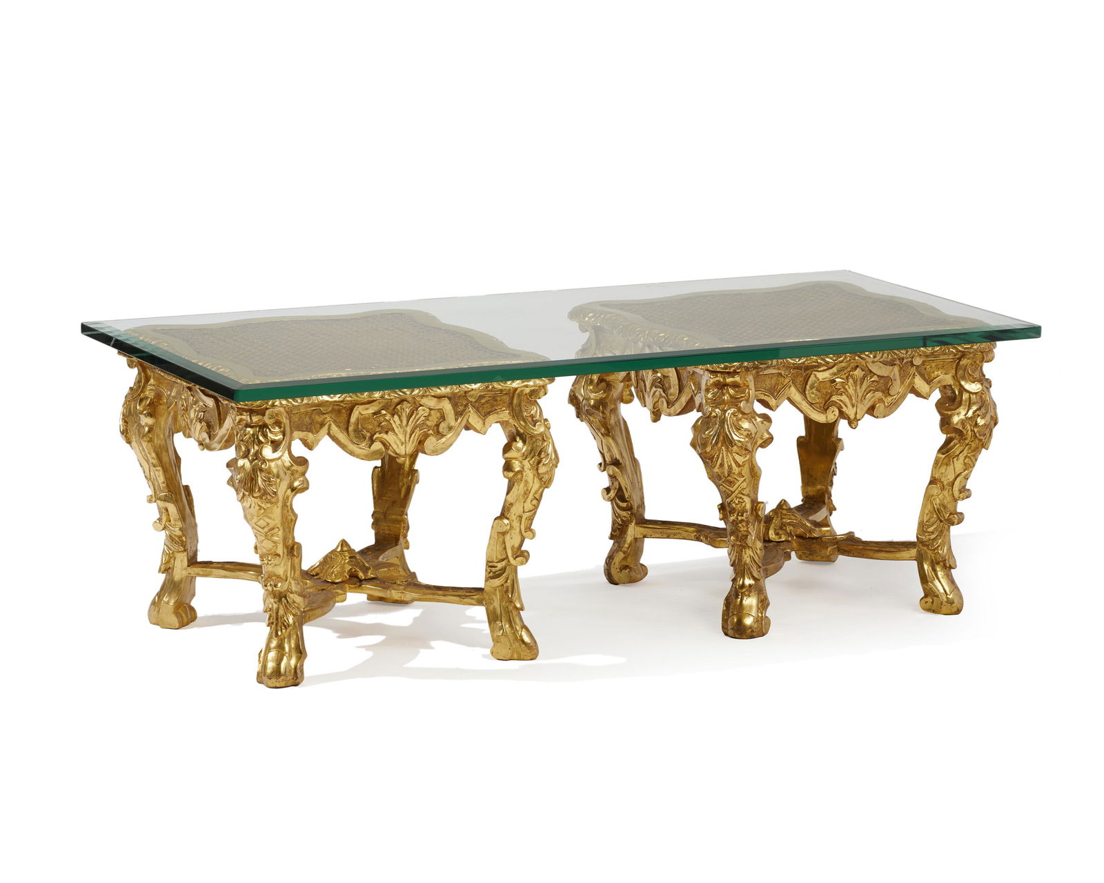 A pair of Italian giltwood stools with glass top (1 of 1)