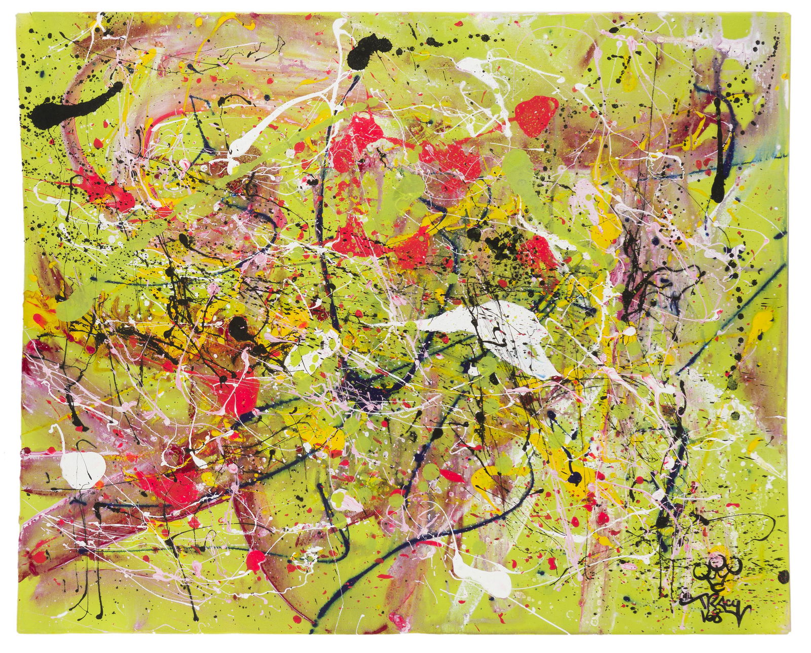 Michael (Tracy 168) Tracy (b. 1958, New York, NY): Untitled abstract Acrylic on canvas Signed lower right: Tracy 168 and with the artist's device 24" H x 29.5" W Provenance: Estate of Jerry Heller, Los Angeles, CA Notes: Sale proceeds to benefi