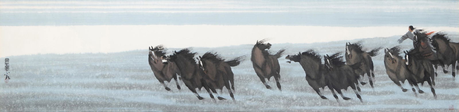 Figure on horseback running with a group of wild horses (1 of 5)