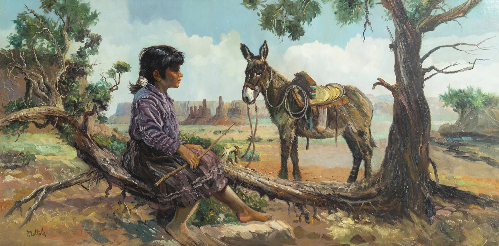 Filastro (Fil) Matthew Mottola (1915-2008, Laguna: Young girl with her burro Oil on board Signed lower left: Mottola 18" H x 36" W