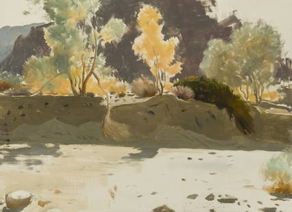 James Swinnerton (1875-1974, Palm Springs, CA): "Study of Light and Shadows"  Oil on canvasboard  Signed and titled verso: J. Swinnerton  12" H x 16" W