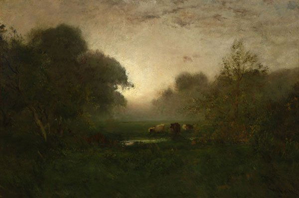 William Keith (1838-1911): Dawn, cows watering in a Barbizon landscape, signed, inscribed and dated lower right: W. Keith S.F. '94, oil on canvas laid to canvas, 20'' x 30'', est:$5000/7000. Provenance: Property of an important