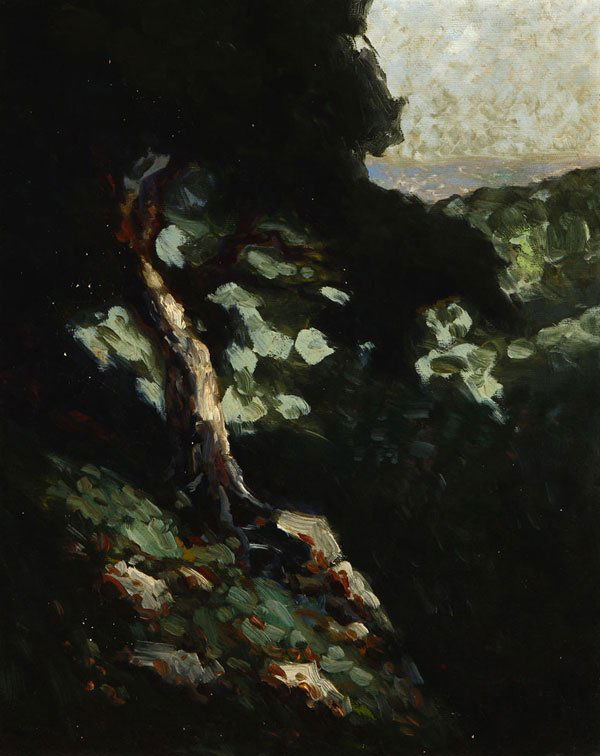 Attributed to William Keith (1838-1911): wooded scene with ocean view, appears unsigned, possibly signed lower right: Keith, oil on canvas, 20'' x 16'', est:$3000/5000. Provenance: Private Collection, Los Angeles, CA; by descent in the famil