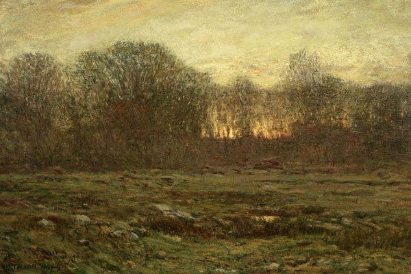 Dwight William Tryon (1849-1925): sunset in a tonal landscape, signed and dated lower left: D.W. Tryon 1898-9, oil on cradled panel, 17.5'' x 25.25'', est:$3000/5000. Provenance: Property from a Private Collection, Southern California