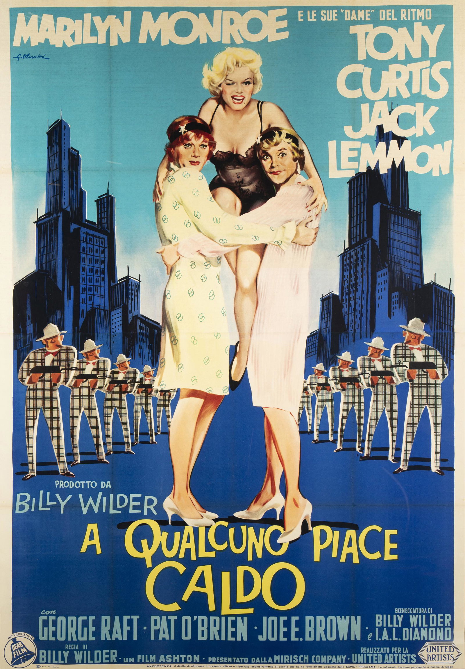 Marilyn Monroe "A Qualcuno Piace Caldo (Some Like It: 1959 Poster/fourfoglio on paper under Plexiglas Directed by Billy Wilder Sight: 76" H x 53" W