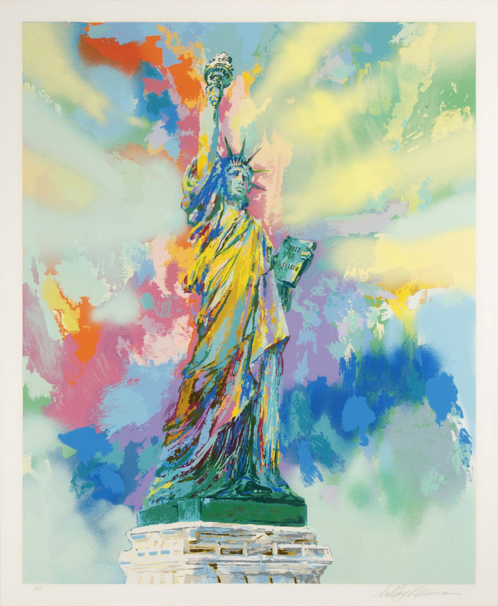 Leroy Neiman (1921-2012, New York, NY): "Lady Liberty," 1986 Serigraph in colors on wove paper under Plexiglas Edition AP (aside from the edition of 600), signed in pencil lower right: LeRoy Neiman, editioned in pencil lower left Sight: 41"