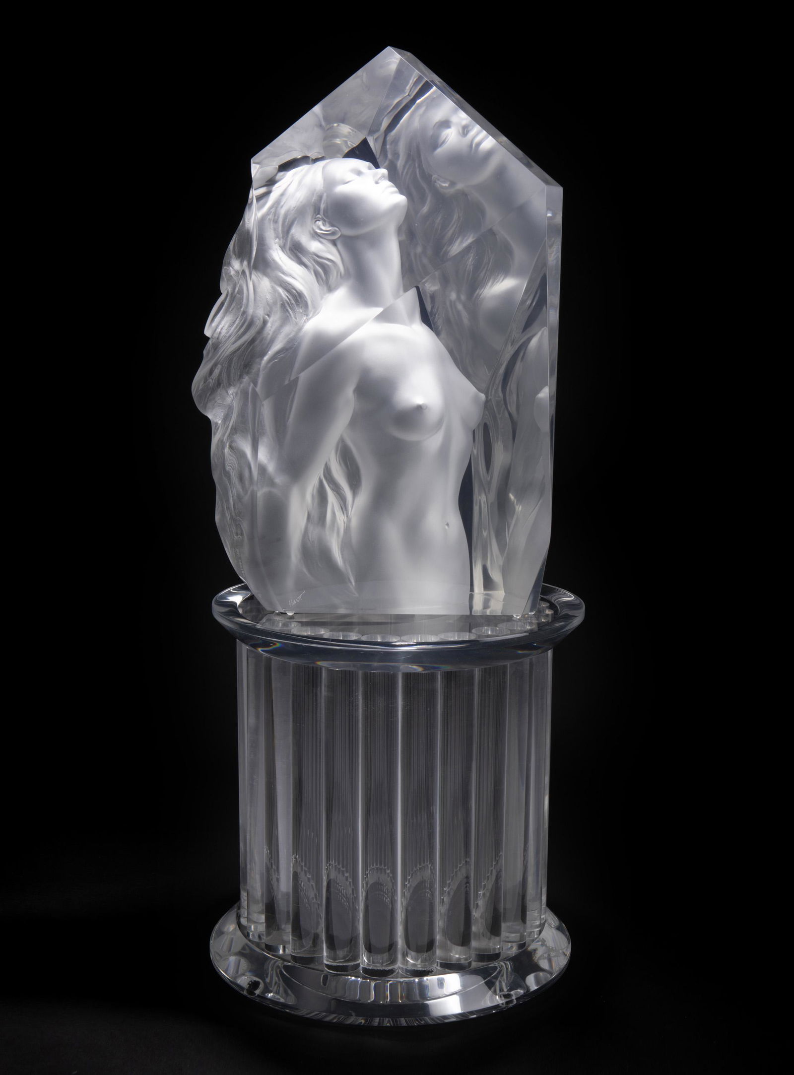 Frederick Hart (1943-1999, Washington D.C.): "Exaltation" Lucite sculpture on Lucite pedestal Signed, dated, and numbered lower left: (c) 1998 / F. Hart / 108/350; Further signed lower left; Hart Overall: 38.875" H x 16" Dia.