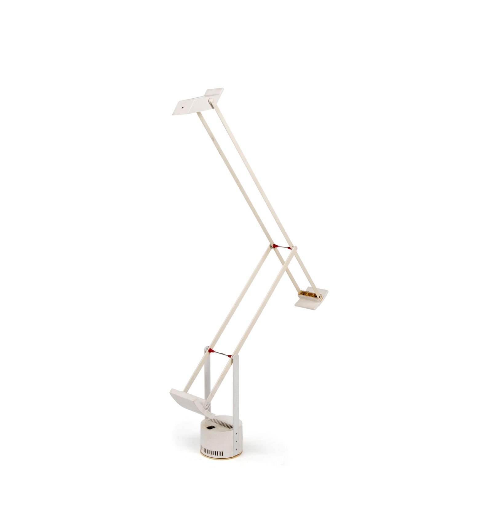 A Richard Sapper "Tizio" table lamp for Artemide: Fourth-quarter 20th Century Apparently unmarked Originally designed in 1972 the white cantilevered lamp uses the parallel arms instead of wires to conduct electricity, max. 55 watts Adjustable: 24"