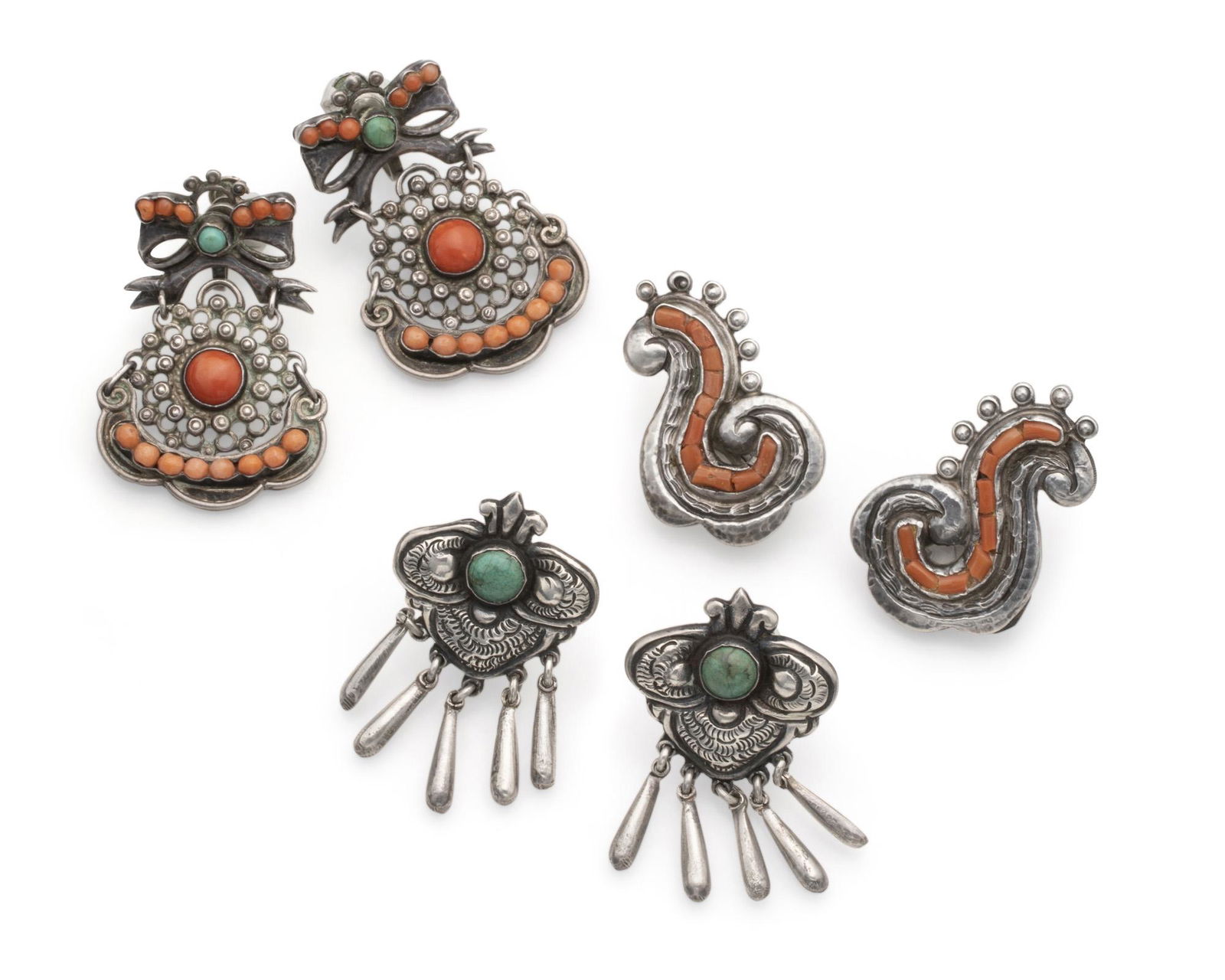 Three pairs of gem-set silver earrings (1 of 5)