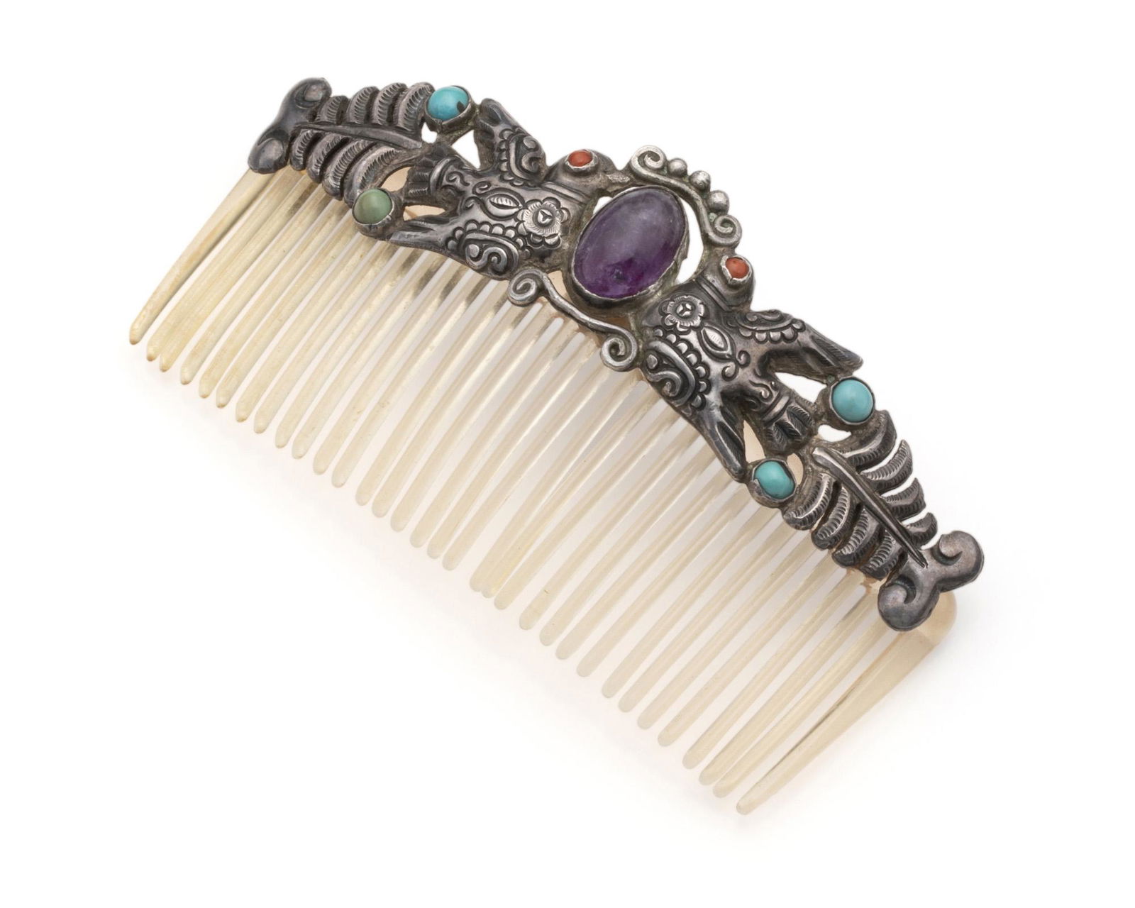 A Matl silver and gem-set hair comb (1 of 3)