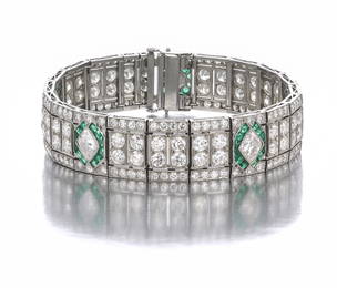 An Art Deco Tiffany & Co. diamond and emerald bracelet