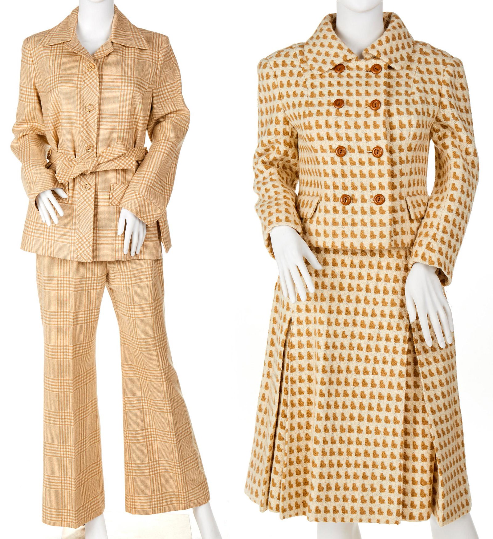 Two vintage suits: Third quarter 20th century Each with fabric label Comprising a Sybil Connolly Irish wool skirt suit together with an I. Magnin pantsuit, 4 pieces Second: Size 14