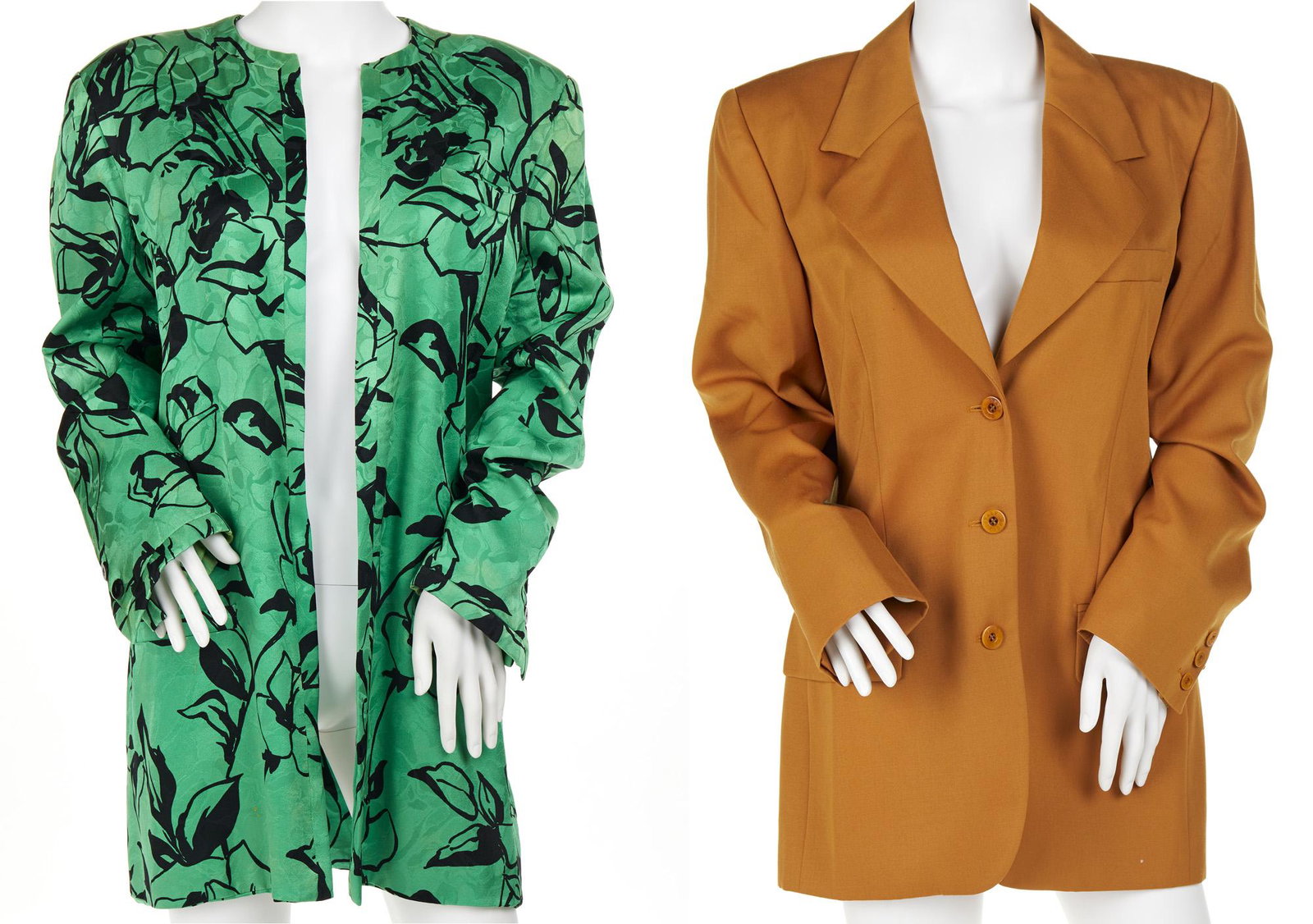 Two vintage blazers: Circa 1980s Each with fabric label Comprising a Gucci mustard yellow blazer (size 44) and a buttonless Valentino blazer, 2 pieces
