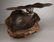 2011: A Japanese bronze hawk on burr wood base - 2