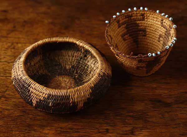 Two miniature Native American baskets, Pima, Pomo