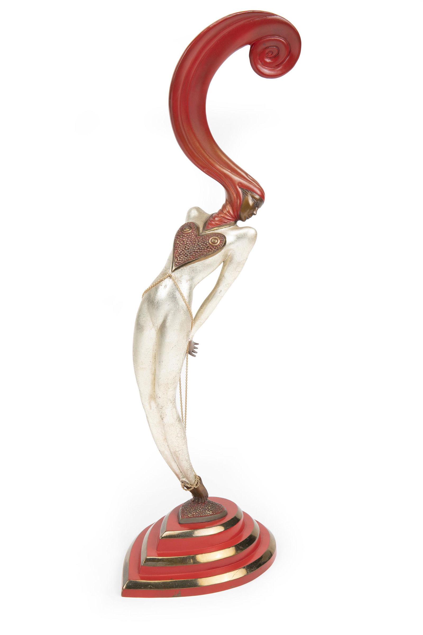 Romain (Erte) de Tirtoff (1892-1990, Russian): Red Heart, 1988 Cold painted bronze Signed, editioned, and dated: Erte / 257/375 / Fine Art Aquisitions / FA / (c) 1985 21" H x 8" W x 6" D