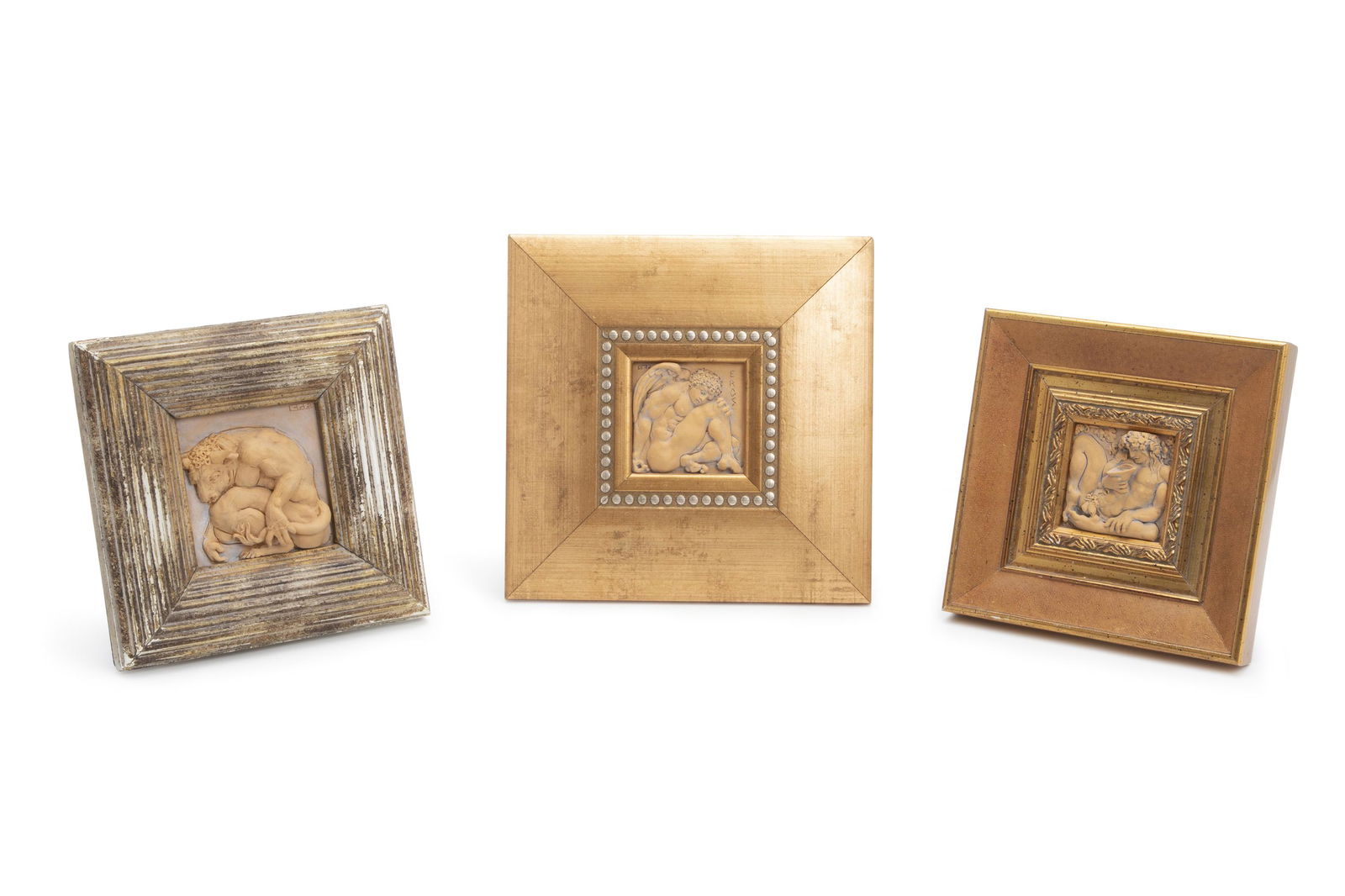 Campbell Glynn Paxton (b. 1948, American): "Bacchus confined," "Eros," Horned demon, (three works) Baked Play-doh Each signed with artist's mark Largest: 9" H x 9" W (framed)