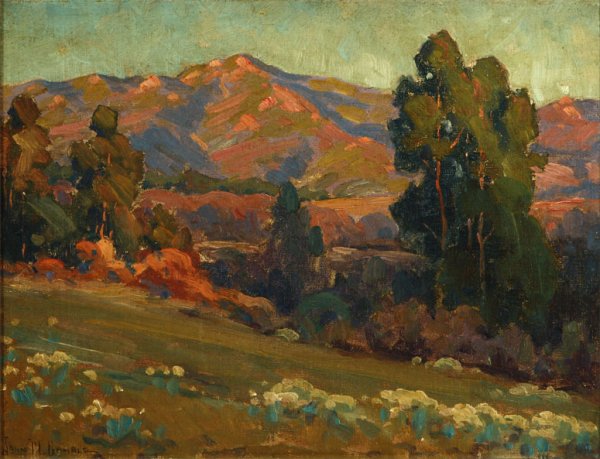 John Marshall Gamble (1863-1957): Evening (Wild Everlasting), signed lower left: John M. Gamble, signed again, titled and inscribed verso: Skech (sic), oil on canvasboard, 9'' x 11.75'', est:$15,000/20,000. Provenance: Trotter Galleri