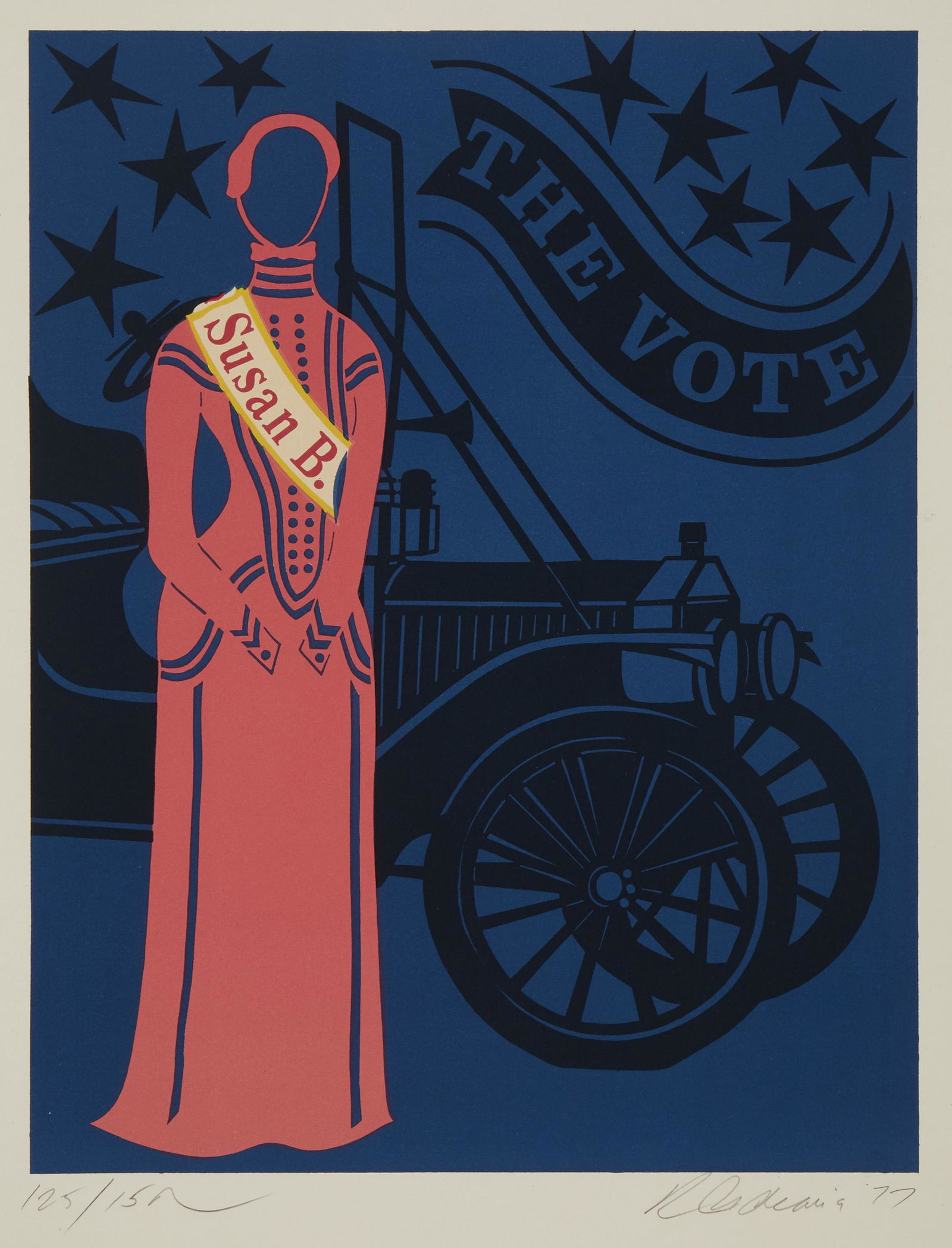 Robert Indiana (1928-2018, American): "Susan B. Anthony, The Vote," 1977 Serigraph on paper Edition 125/150, signed and dated in pencil in the lower right margin: R. Indiana / 77, numbered in pencil in the lower left margin, titled in t