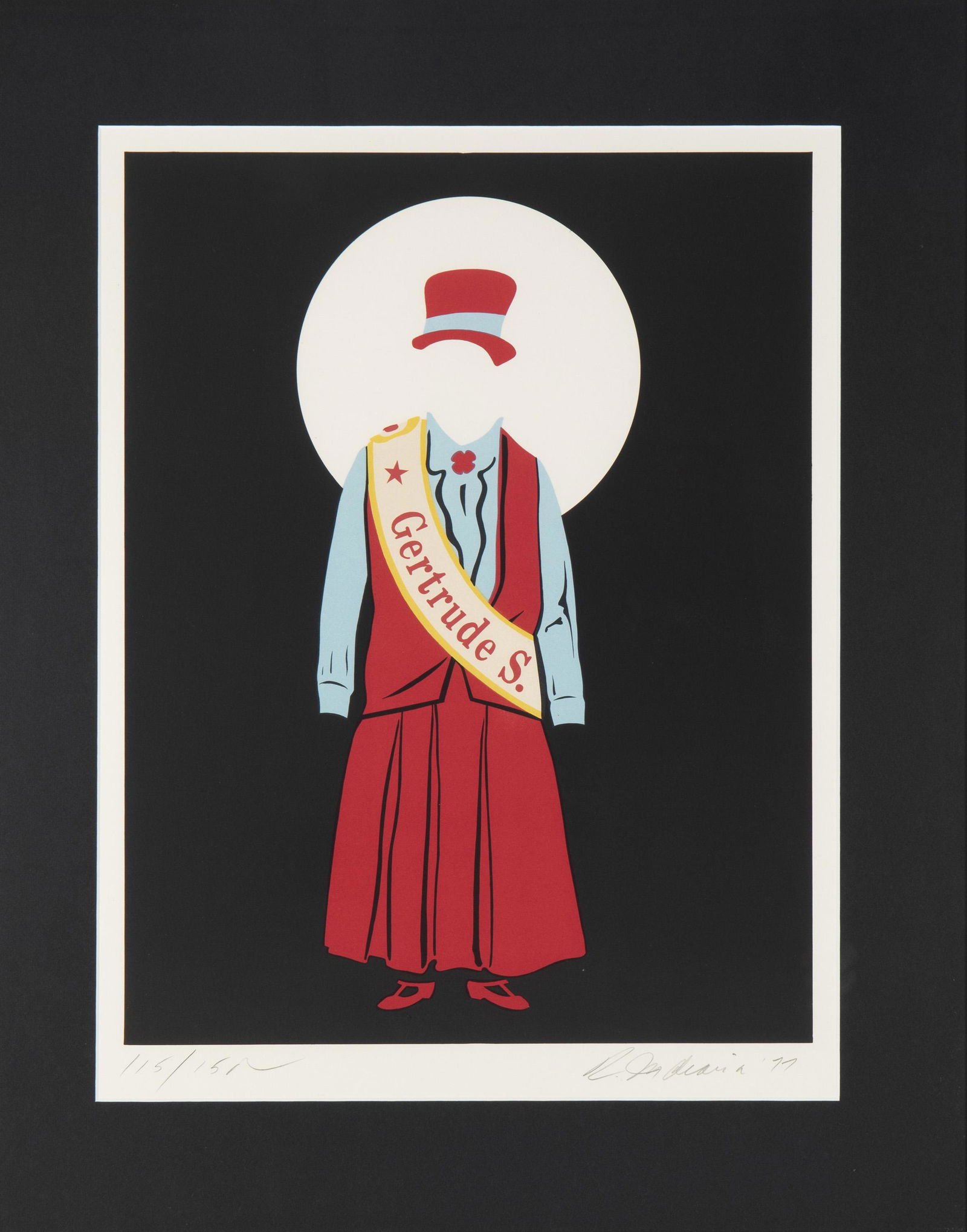 Robert Indiana (1928-2018, American ): "Gertrude Stein," 1977 Lithograph in colors on Arches paper under glass Edition 115/150, signed and dated in pencil lower right: R. Indiana / 77, numbered in pencil lower left Sight: 19.5" H x 15"