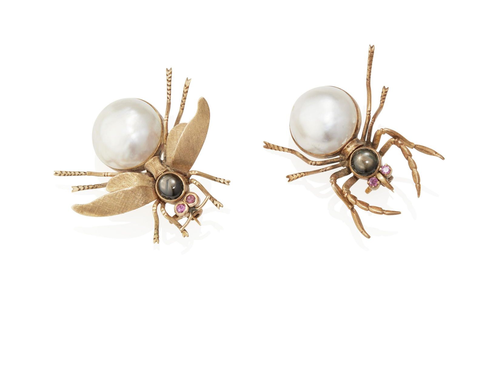 Two mabe pearl and black sapphire insect brooches (1 of 2)