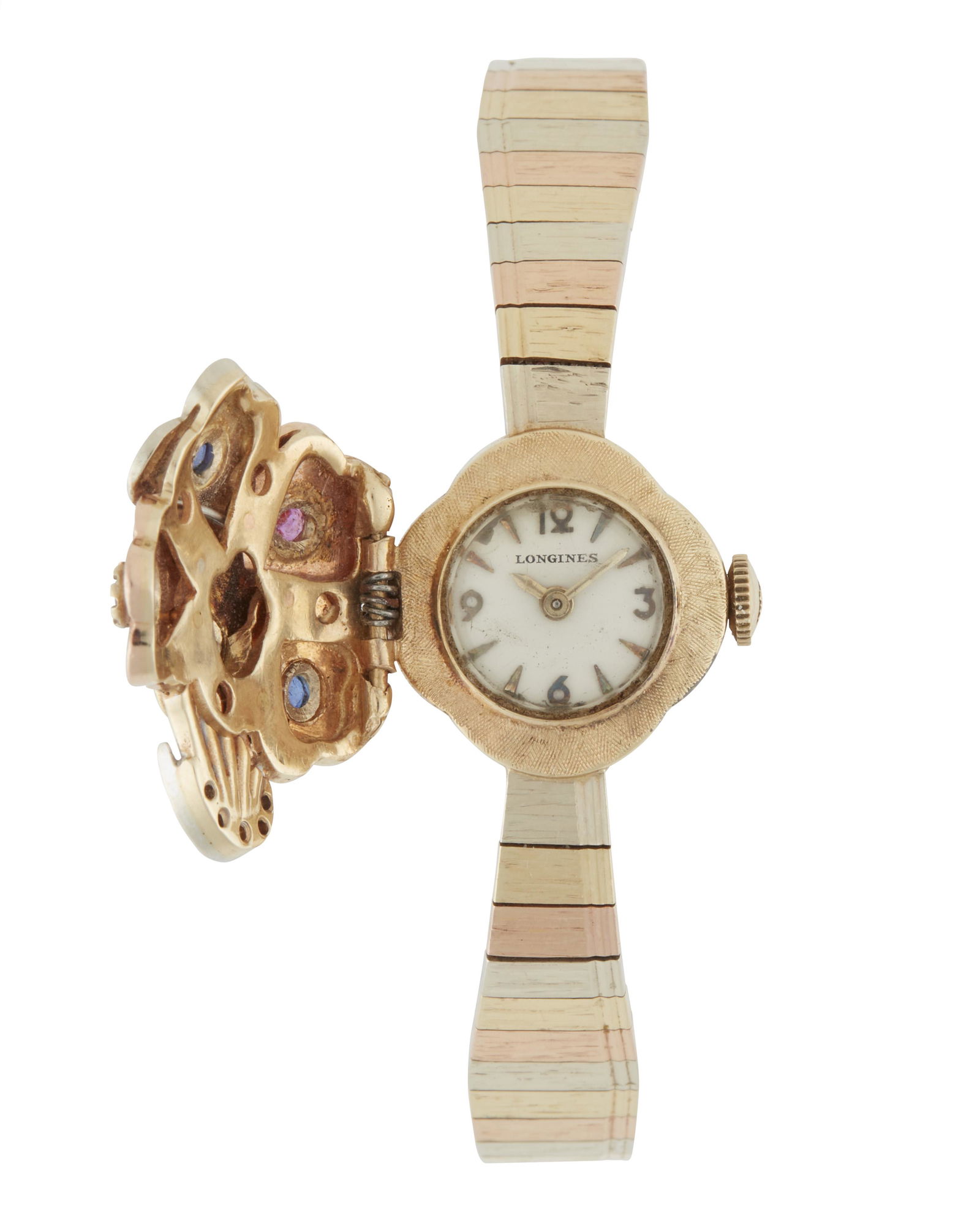 A Longines tri-colored gold and gem-set covered (1 of 2)