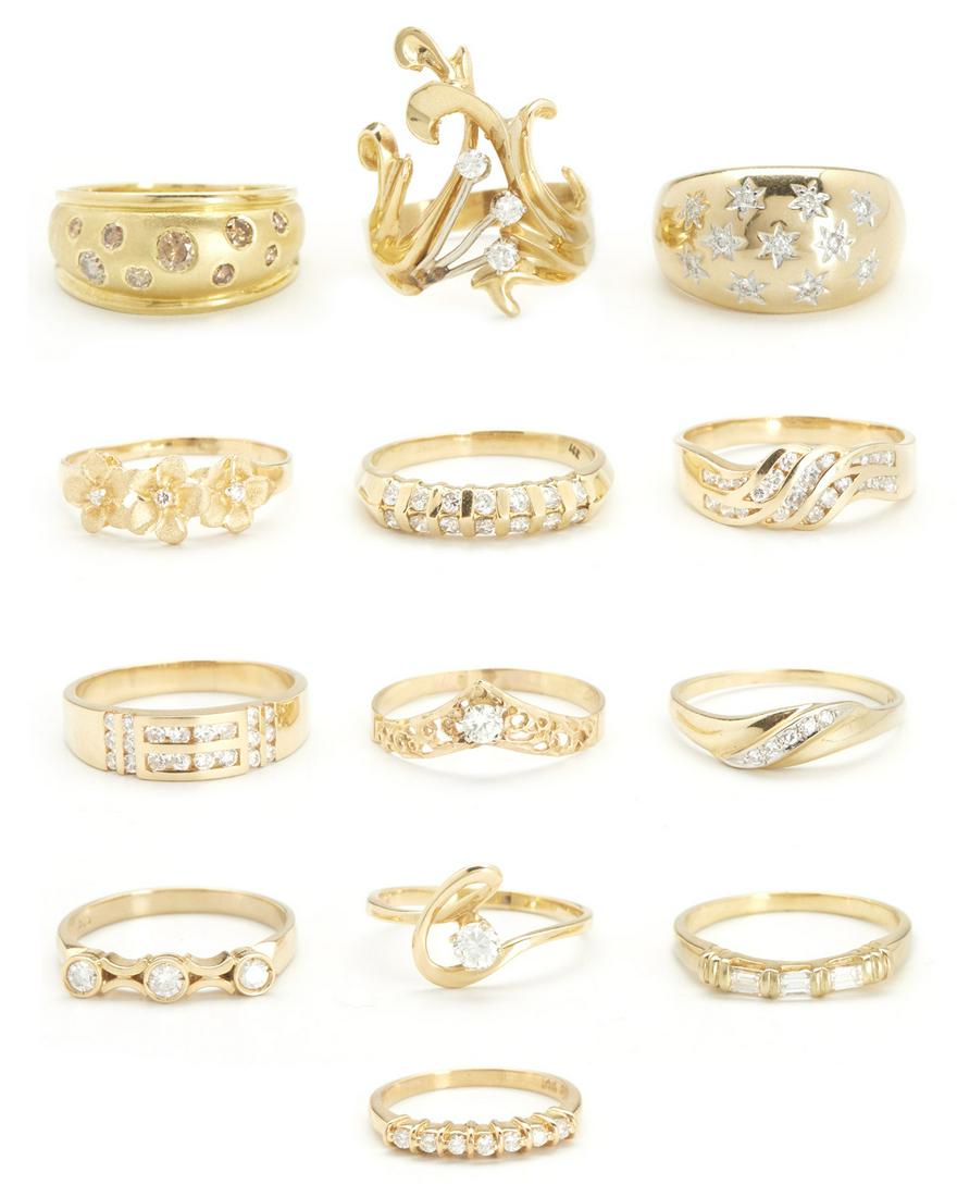 Thirteen gold and diamond rings (1 of 1)