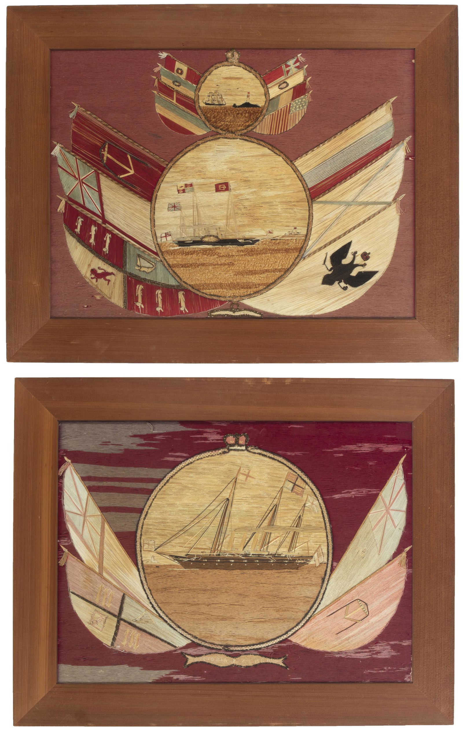 A pair of framed British maritime folk art woolworks (1 of 4)