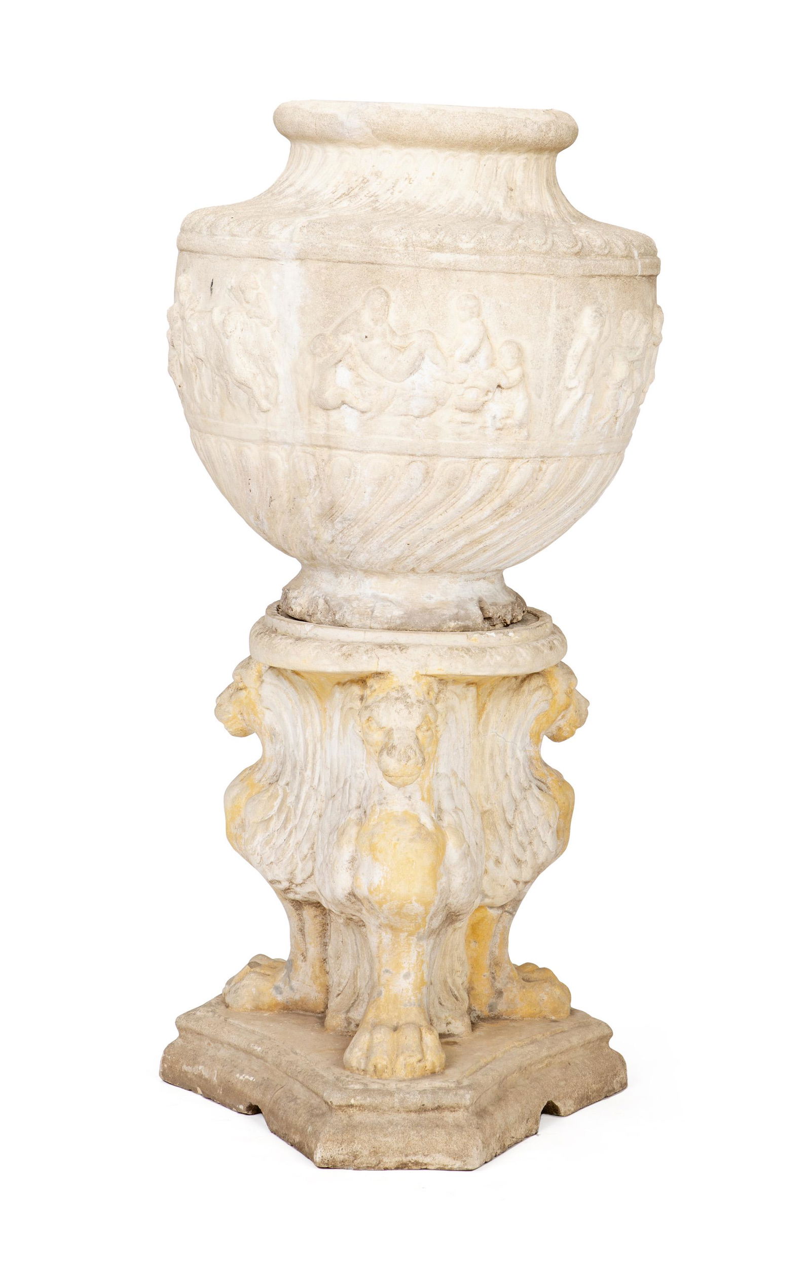 An Italian cast stone urn on pedestal (1 of 3)