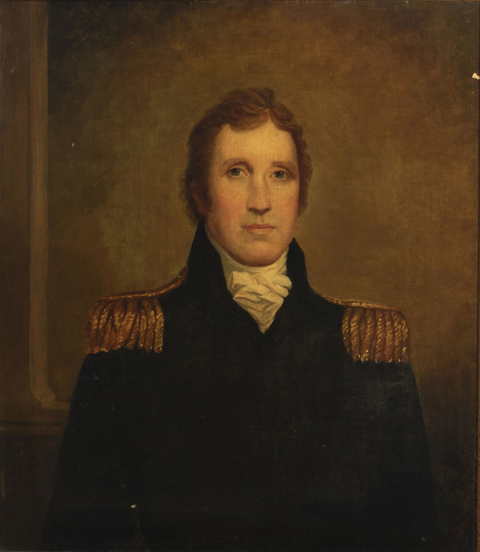 John Wesley Jarvis (1780-1840, American): Portrait of Daniel D. Tompkins (1774-1825) Oil on canvas Inscribed and titled on the frame plaque: John Wesley Jarvis 27" H x 24" W Notes: Daniel D. Tompkins was an American politician. The fourt