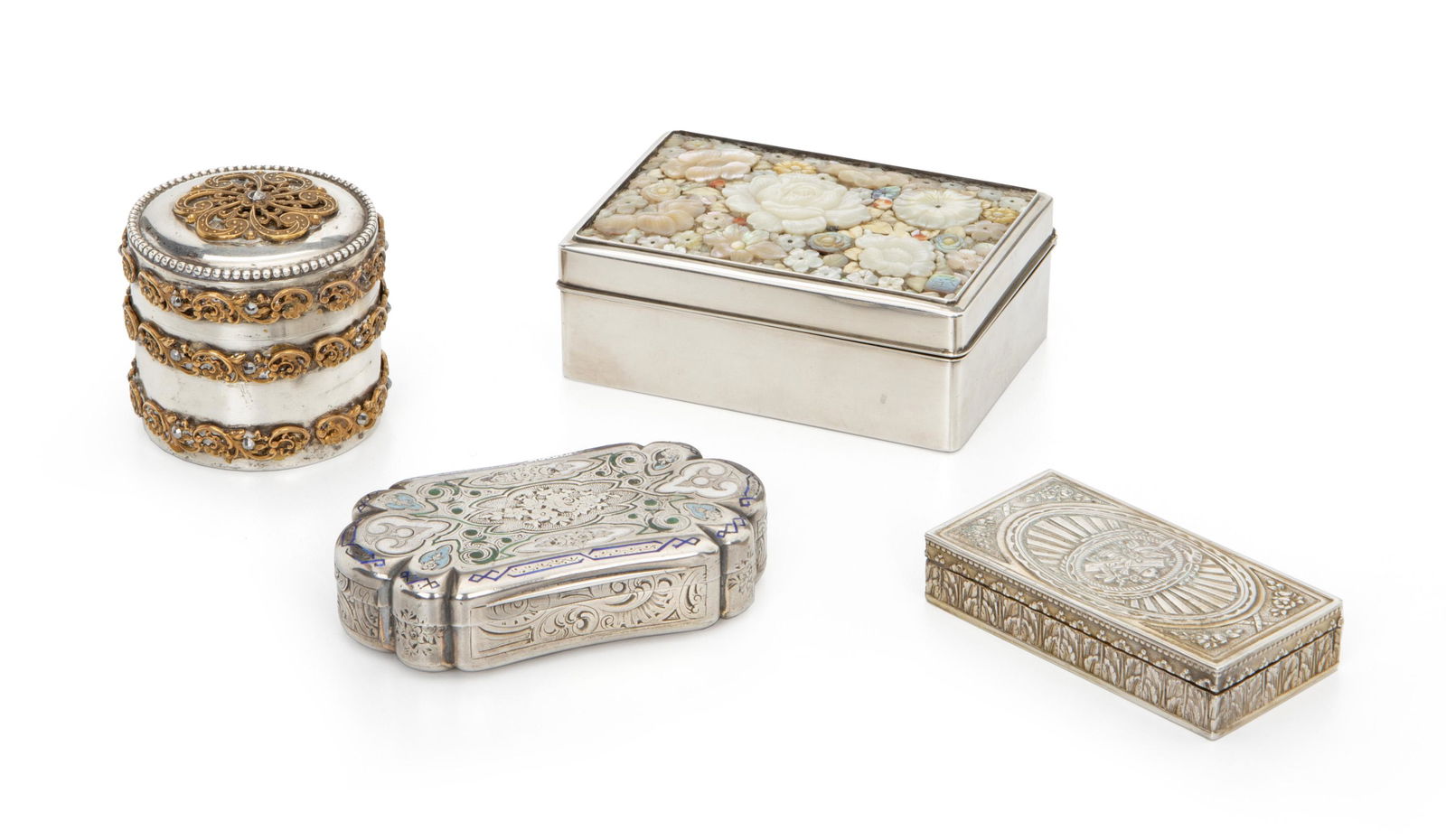 Four miniature sterling silver and metal boxes (1 of 7)