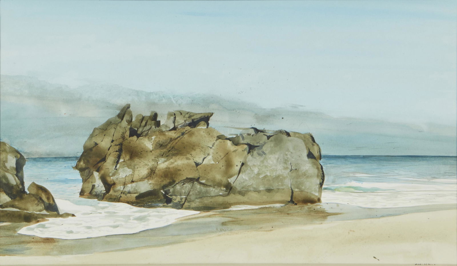 David Ligare (b. 1945, Salinas, CA): "Fog Bank-Pacific Grove" Watercolor on paper under glass Signed lower right: DH Ligare, titled on a gallery label affixed to the backing paper Sight: 12.75" H x 22.25" W Provenance: ACA Galleries