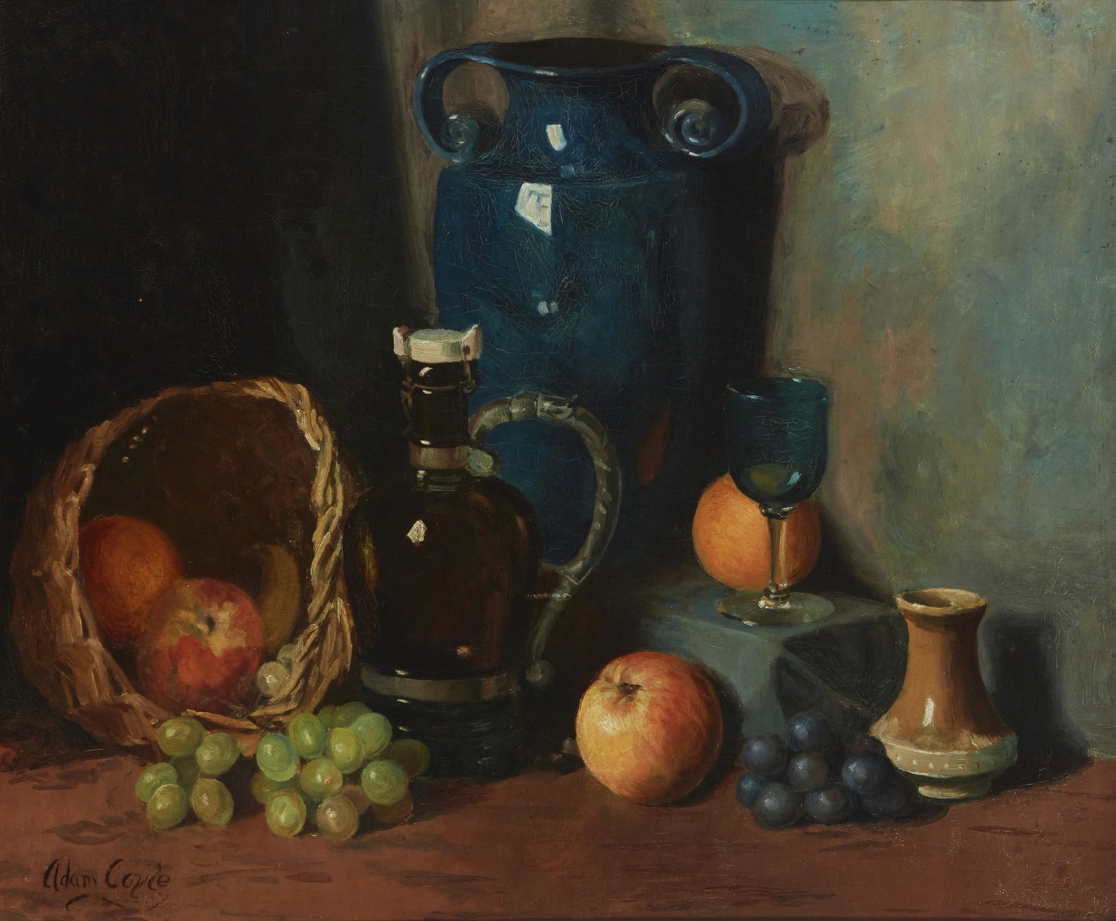 Adam Coyle (20th Century, Irish): Still life with fruit and tableware Oil on canvas Signed lower left: Adam Coyle 21.75" H x 25" W