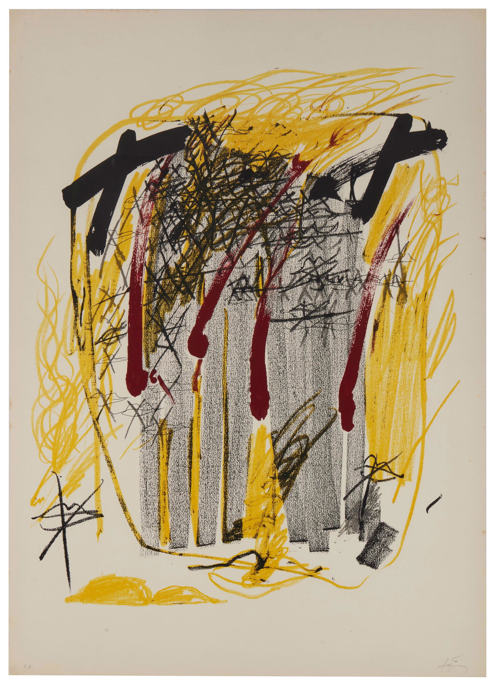Antoni Tapies (1923-2012, Spanish): Untitled, (abstract), 1971 Color lithograph on paper, Sala Gaspar, Barcelona, pub. Edition P.A. from an edition of 100, signed in pencil lower right: tapies, editioned in pencil lower left 35.5" H