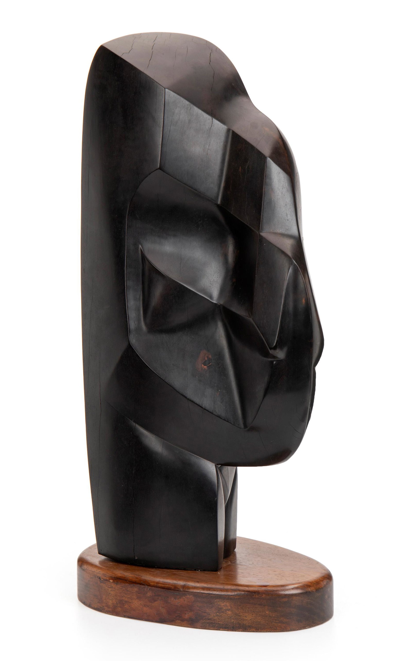 John Charles Haley (1905-1991, American): "Mother and Child," 1975 Ebony on wood base Signed: Haley 21" H x 10" W x 6.25" D; Overall: 23" H x 11.25" W x 6.25" D Provenance: George Krevsky Gallery, 77 Geary St, San Francisco, CA, 91408 Exhib