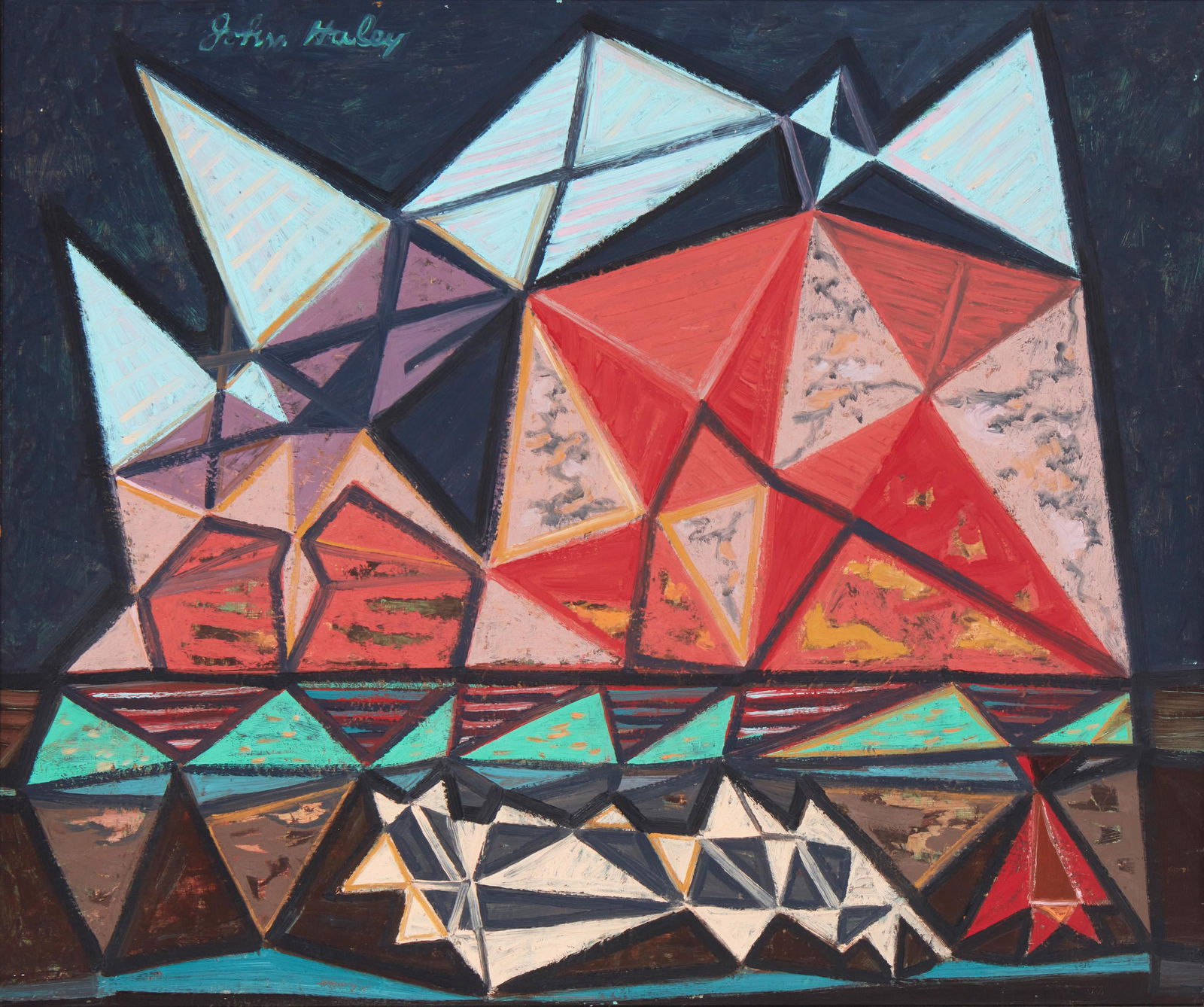 John Charles Haley (1905-1991, Berkeley, CA): "Tonalea- Monument Valley, Flock of Sheep," 1947 Oil on board Signed upper left: John Haley, titled and dated on a gum label affixed verso 25" H x 30" W